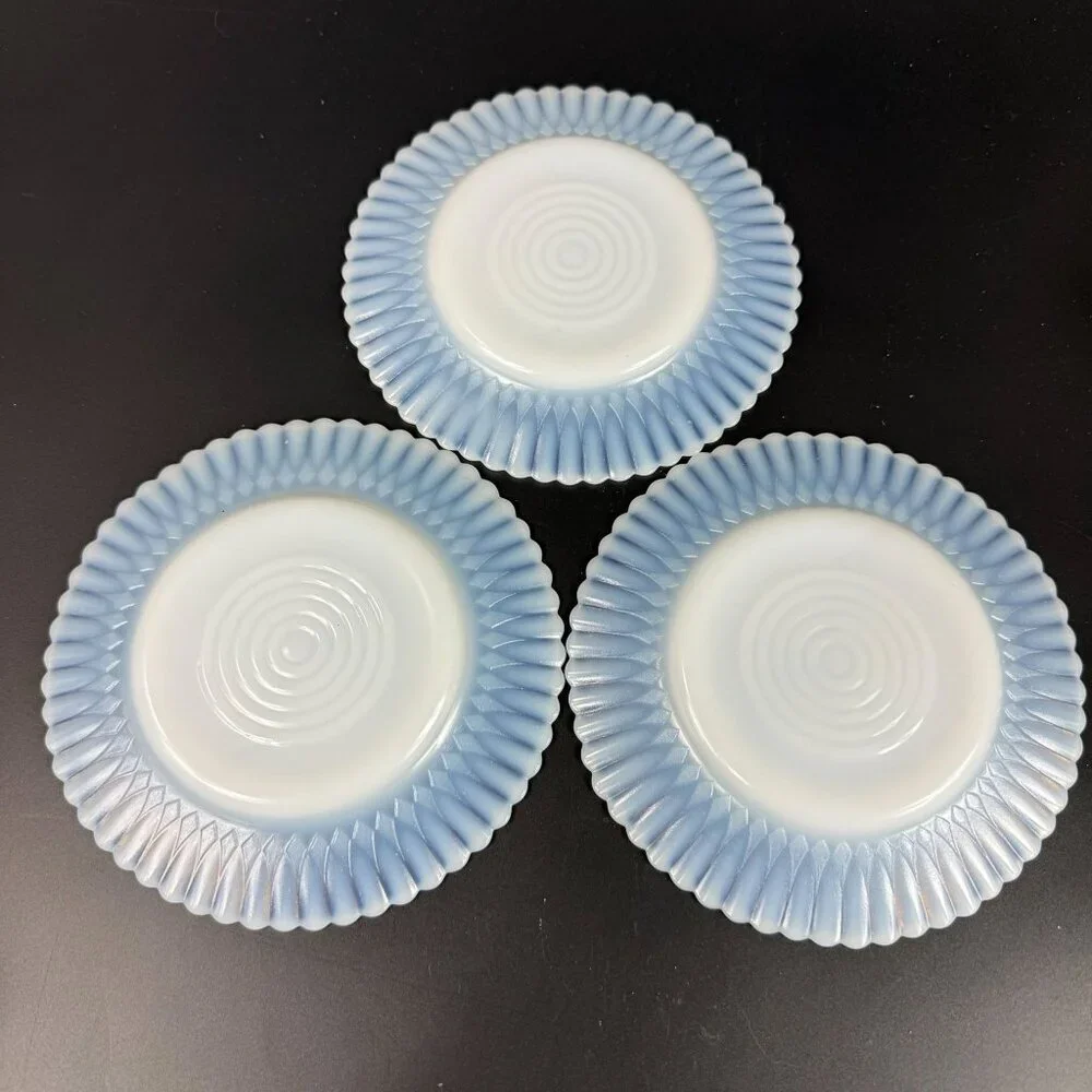 Macbeth-Evans Petalware Monax White Ribbed Edge Bread & Butter Plates Set Of 3